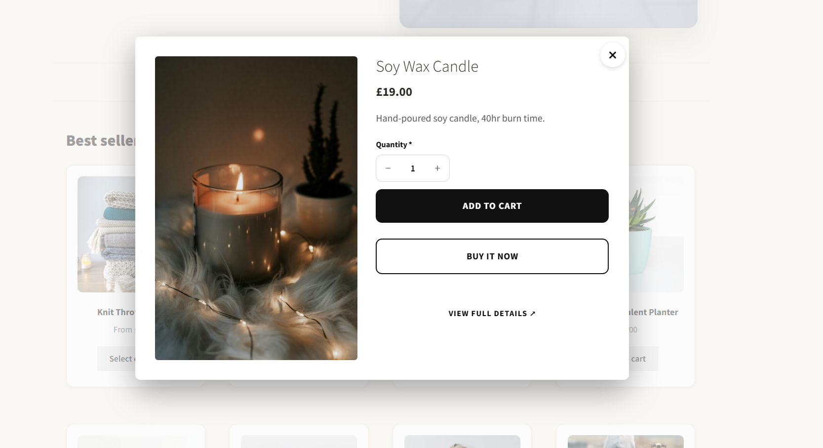 Quick View modal open on the shop page